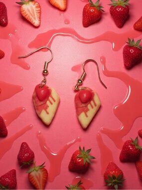 Handmade Strawberry Cheesecake Earrings